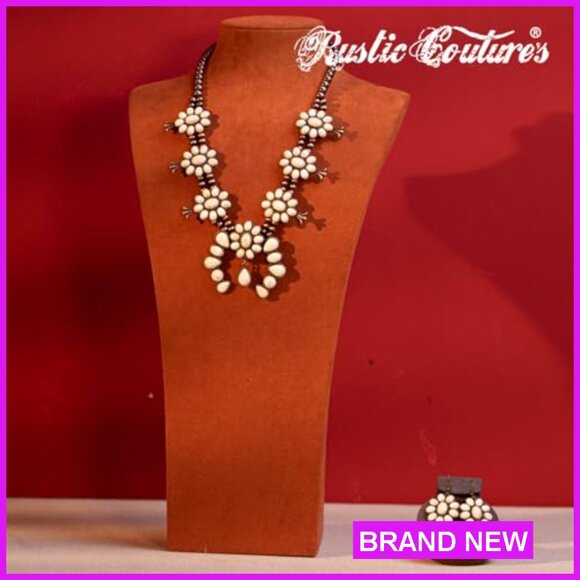 Western Turquoise Jewelry Set Vintage Cowgirl Concho Necklace Earrings - Picture 6 of 7